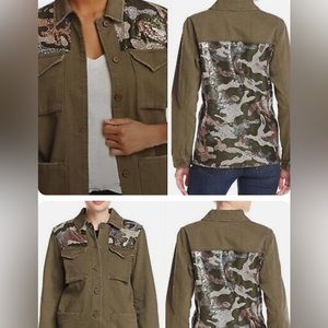 Army green denim sequined camo jacket